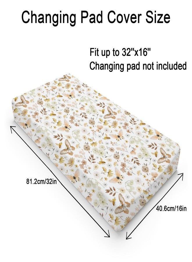 KASTLEE Vintage Butterflies Boho Wildflowers Baby Changing Pad Covers for Boy Girl 32''x16'' Watercolor Bees Butterflies Spring Floral Fitted Diaper Change Table Mats Soft Breathable Cradle & Bassinet Sheets - Image 2